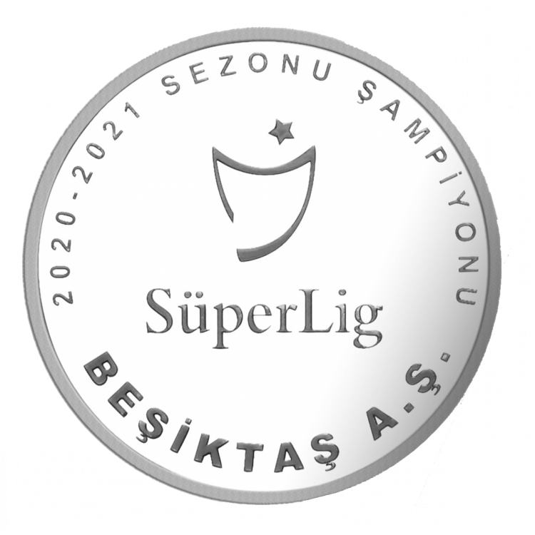 TFF Süperlig 2020-2021 Şampiyonu Beşiktaş Gümüş Hatıra Para Çil Sertifikalı 2021 PDA352