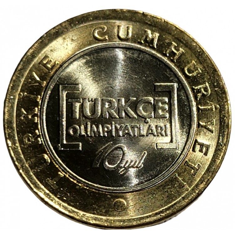 Türkçe Olimpiyatları 10.Yıl 2012 Çil Tedavül Hatıra 1 Türk Lirası PDE121 Türkçe Olimpiyatları 10.Yıl 2012 Çil Tedavül Hatıra 1 Türk Lirası PDE121