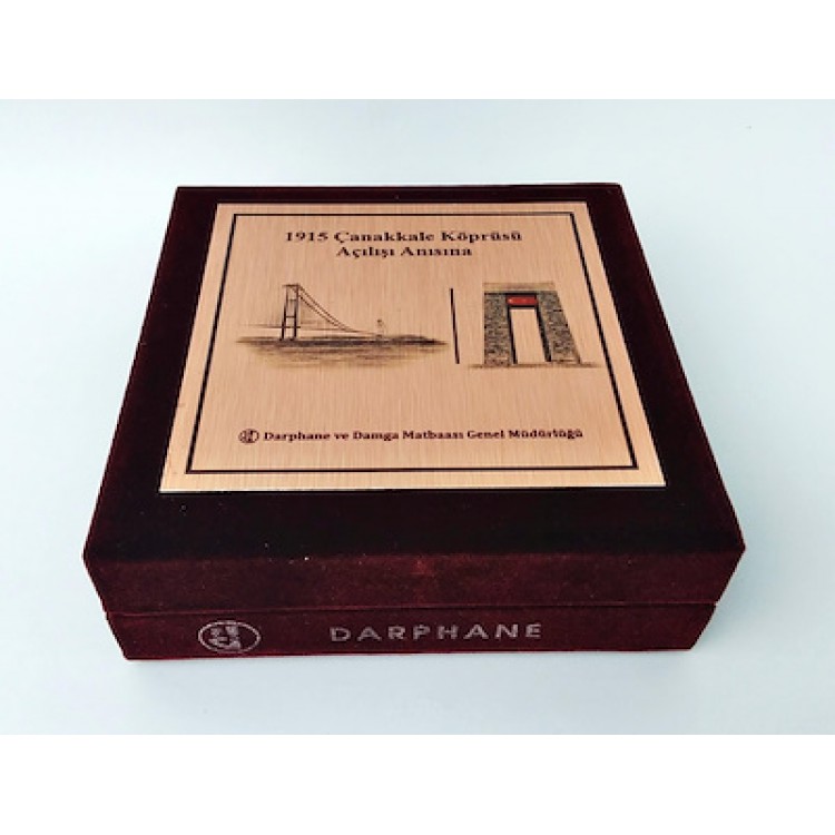 1915 Çanakkale Köprüsü Bordo Kadife Tekli Boş Hatıra Para Kutusu PDF14