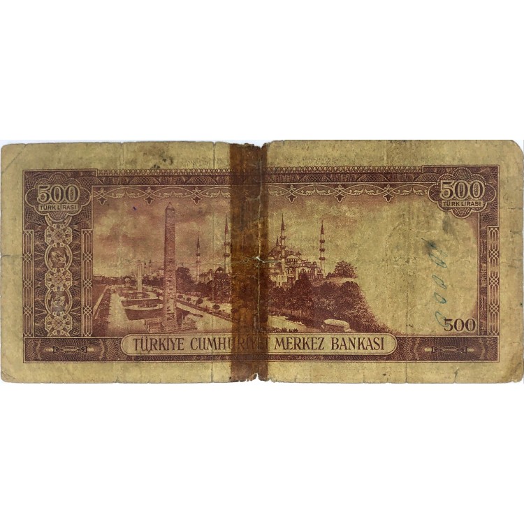 5.Emisyon 3.Tertip 500 Lira Seri:T10-007206 Haliyle