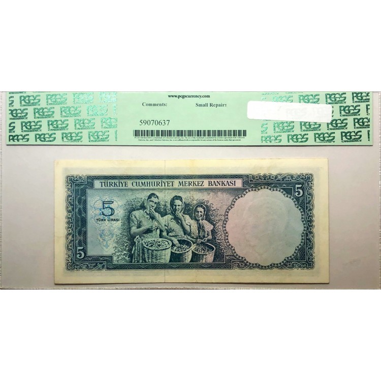 5.Emisyon 4.Tertip 5 Lira Seri:H04-197867 PCGS40 (İşlemli) 