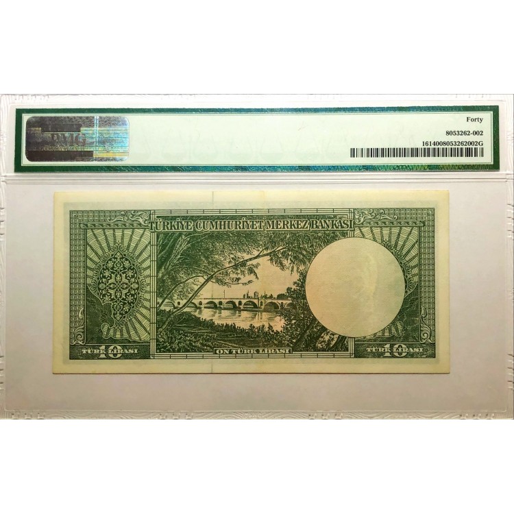 5.Emisyon 6.Tertip 10 Lira Seri:A37-030637 PMG40
