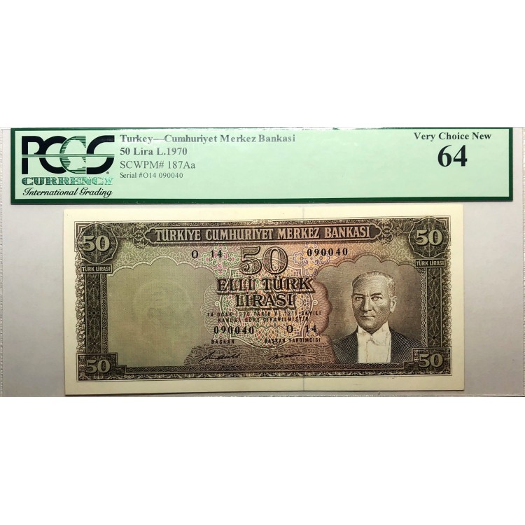 5.Emisyon 7.Tertip 50 Lira Seri:O14-090040 PCGS64
