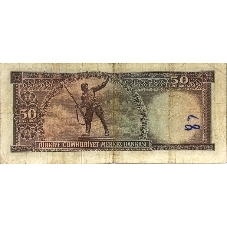 5.Emisyon 7.Tertip 50 Lira Seri:S72-014878 Temiz (ArkaYüzYazılı)