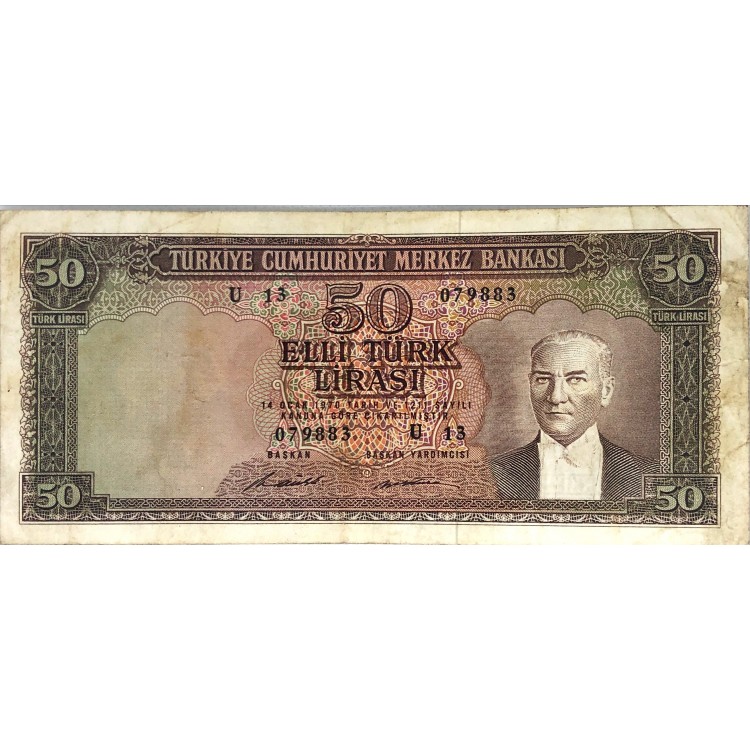 5.Emisyon 7.Tertip 50 Lira Seri:U13-079883 ÇT