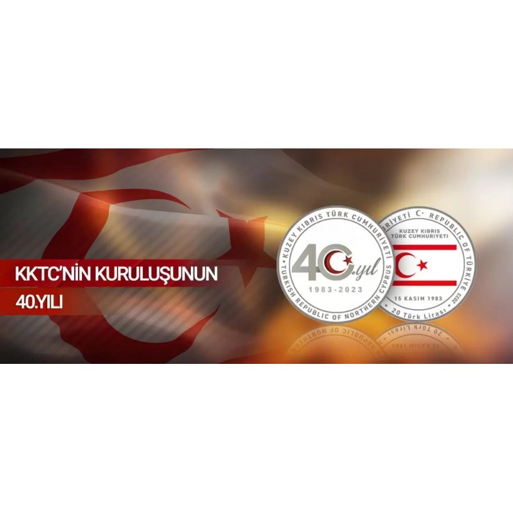 KKTC'nin Kuruluşunun 40.Yılı Mineli Gümüş Hatıra Para Çil Sertifikalı 2023