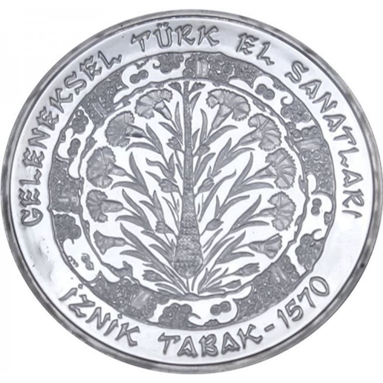 İznik Tabak Gümüş Hatıra Para Çil Sertifikalı 2001 Geleneksel Türk el Sanatları Serisi No:1