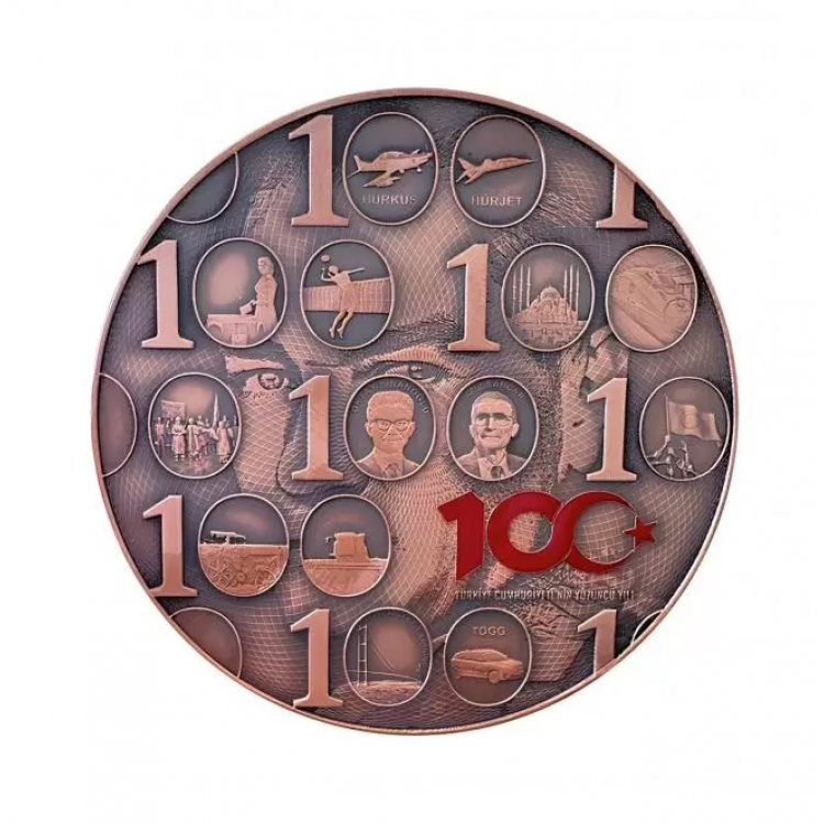 Türkiye Cumhuriyeti'nin 100.Yılı Bronz Hatıra Para Çil Sertifikalı 2023 PDC142 (BüyükBoy)