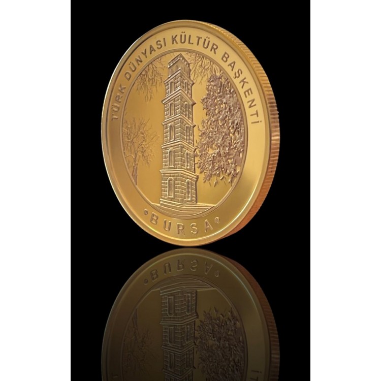 Türk Dünyası Kültür Başkenti Bursa Bronz Hatıra Para Çil Sertifikalı 2022 PDC159 Altın Kaplama