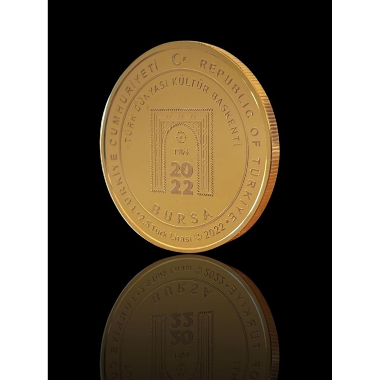 Türk Dünyası Kültür Başkenti Bursa Bronz Hatıra Para Çil Sertifikalı 2022 PDC159 Altın Kaplama