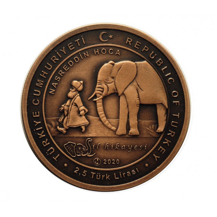 ''Fil Hikayesi'' Nasreddin Hoca Masal Kahramanları Seri No:6 Bronz Hatıra Para Çil Sertifikalı 2020 ''Fil Hikayesi'' Nasreddin Hoca Masal Kahramanları Seri No:6 Bronz Hatıra Para Çil Sertifikalı 2020