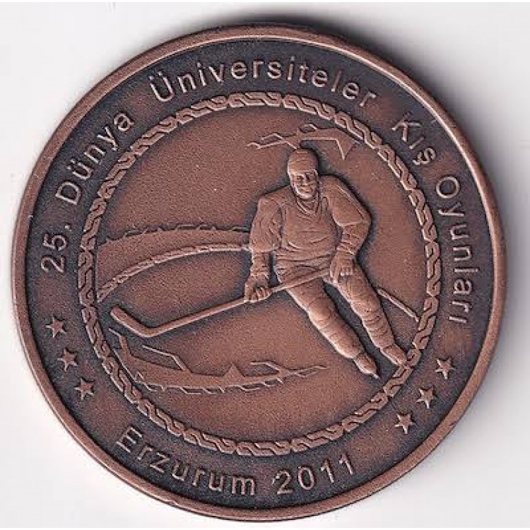 25.Erzurum Üniversiteler Kış Oyunları 'Hokey' Bronz Hatıra Para Çil Sertifikalı 2011