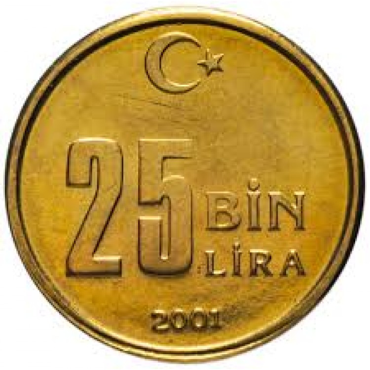 25.000 Lira 2001 Çil Eski Madeni Para Pirinç