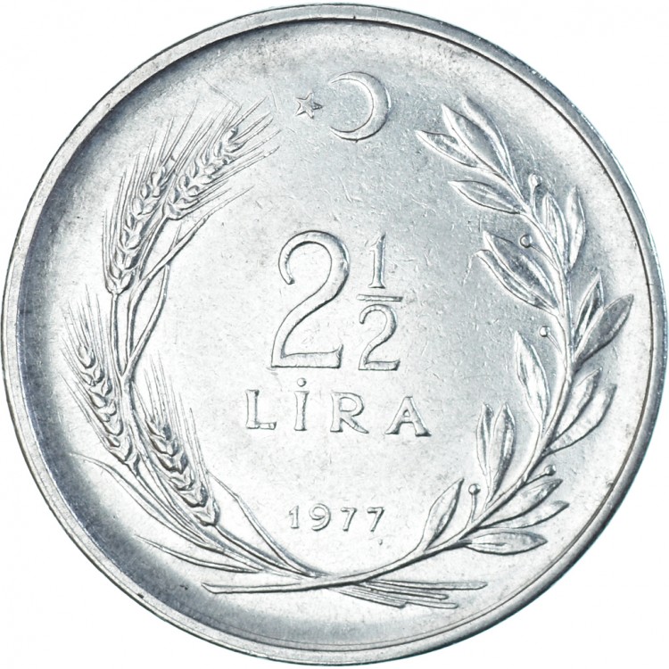2 ½ Lira 1977 Çil Eski Madeni Para Acmonital Kenar Yazısı Ters