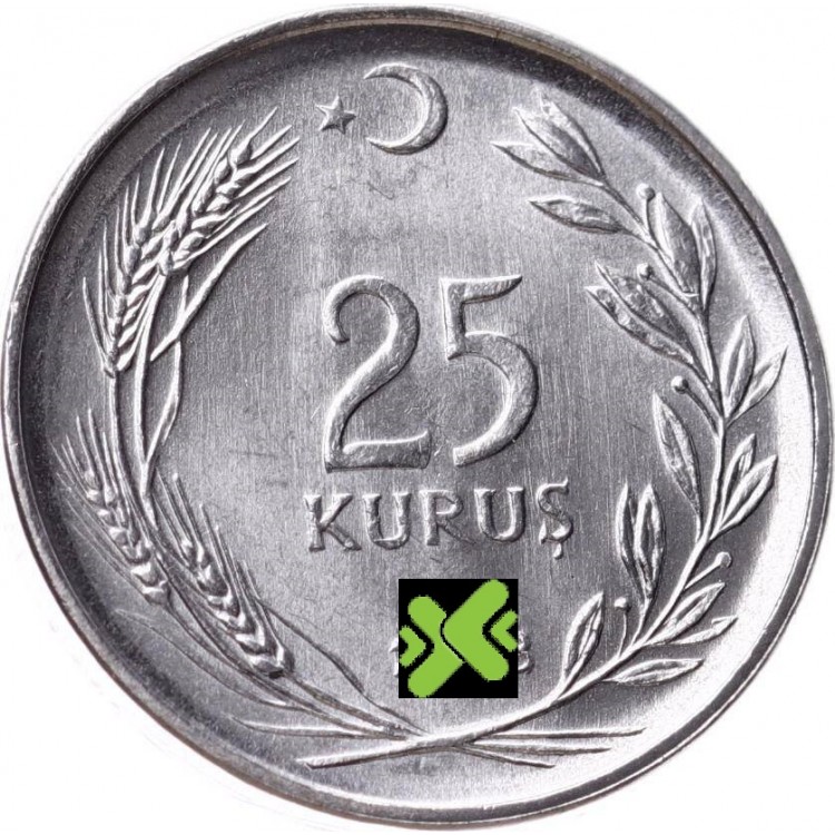 25 Kuruş 1974 Çil Eski Madeni Para Acmonital Kenar Yazısı Düz