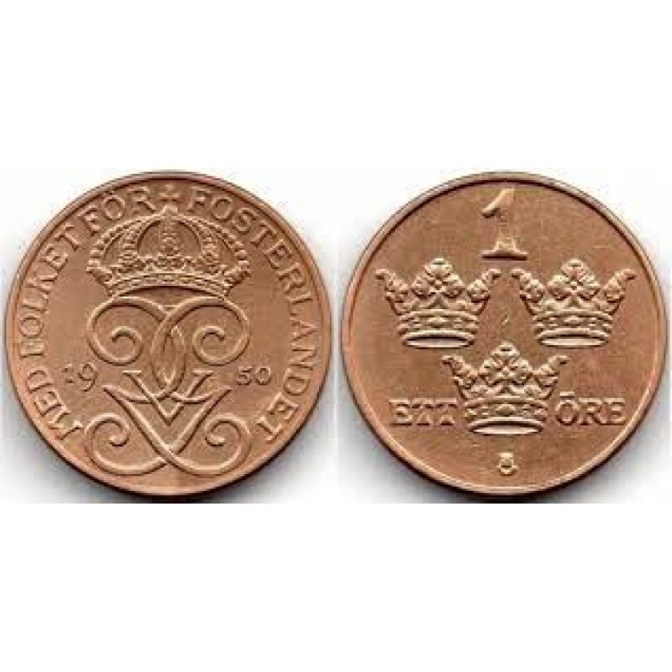 İsveç 1 Öre 1950 Bronz Çil PDB26